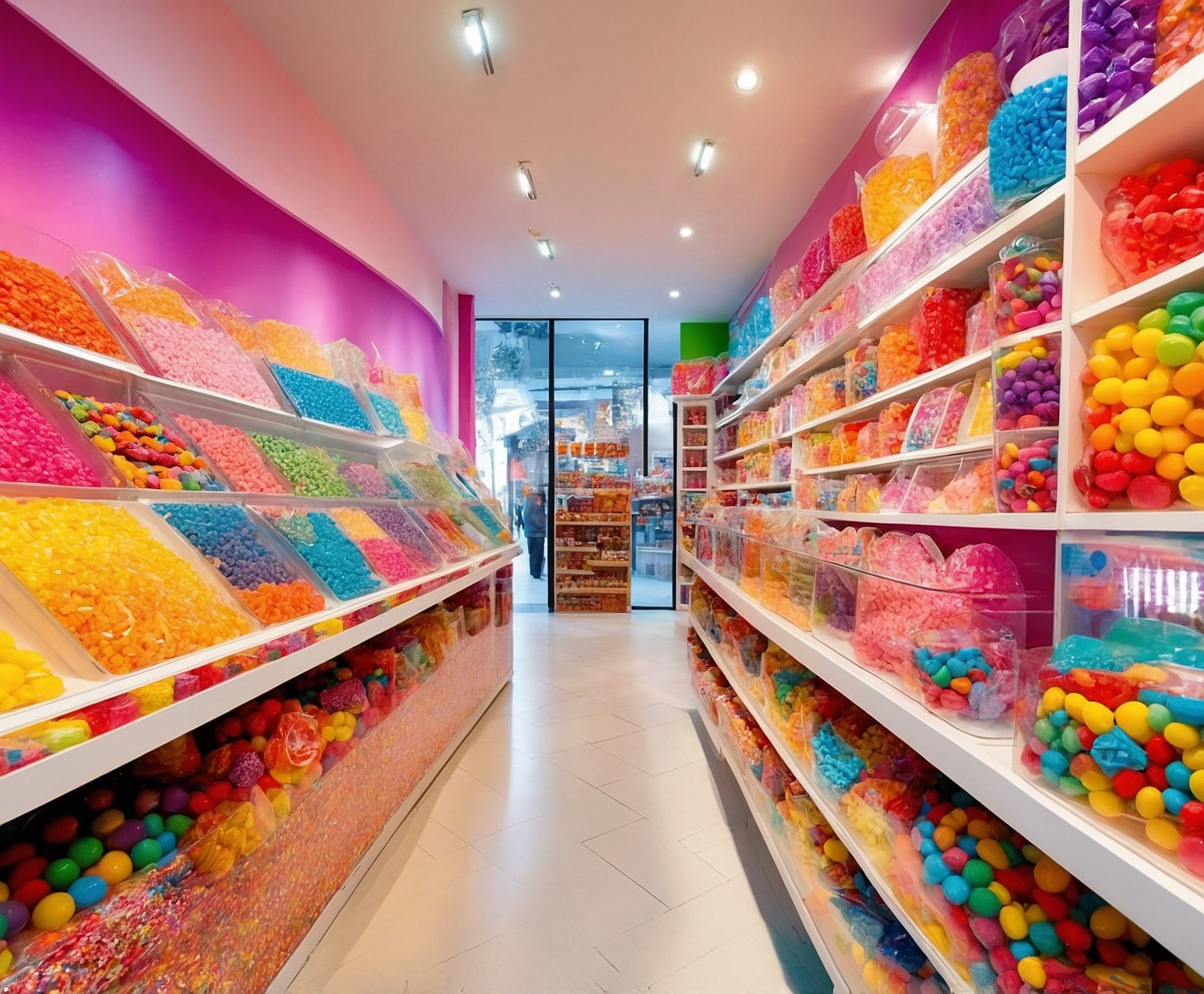 Experiencia inmersiva en tienda de chuches llena de colores y sabores